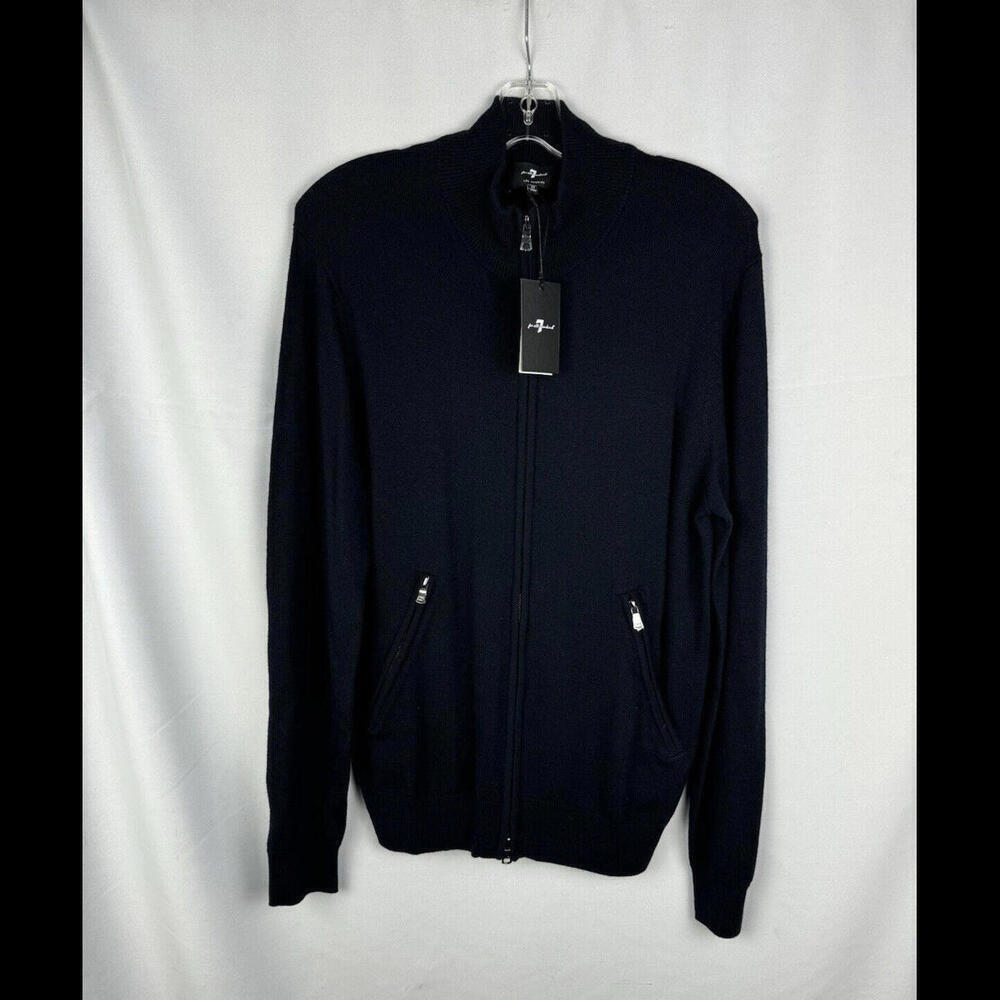 $270 7 For All Mankind Full Zip Sweater Navy Size M